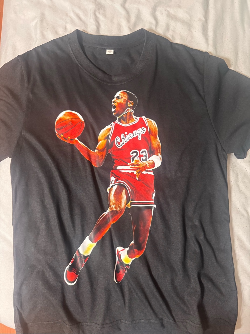 Black Graphic Basketball Tee with Red Player Print Men’s size Small